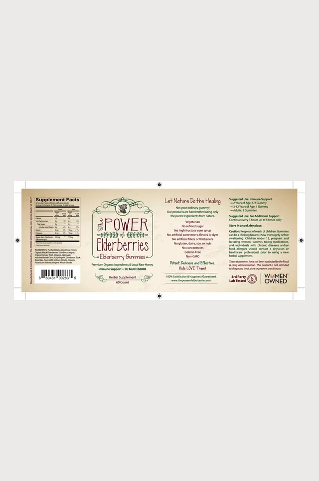 Elderberry Gummies Product Label